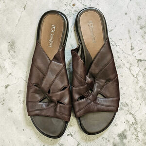 I LOVE COMFORT Brown Leather Slide Sandals Womens 9M Open Toe Crisscross Straps